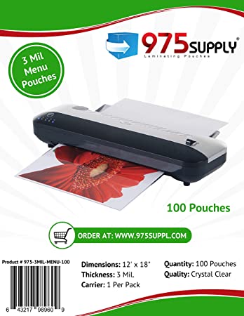 975 Supply 3 Mil Clear Menu Size Thermal Laminating Pouches, 12 X 18 inches, 100 Pouches