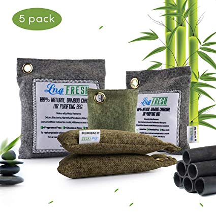 Nature Fresh Charcoal Air purifier bags,Reusable Car,Pet,Smoke,Shoe,Refrigerator Charcoal Odor Eliminators & Air Freshener,Activated charcoal deodorizer and air purifying bag 5pack(1x500g,1x200g,2x75g & 1x60g)