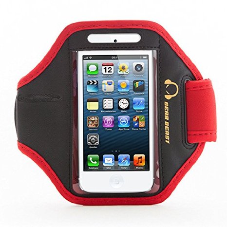 Gear Beast Sport Gym Running Armband with Key Holder and Free Strap Extender for iPhone SE, iPhone 5s, iPhone 5, iPhone 5c, iPhone 4s, iPhone 4 and iPod Touch 5G