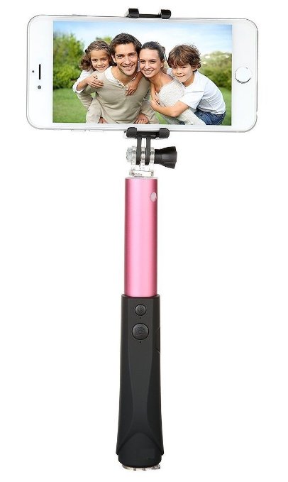 Selfie Stick, Compact Foldable Aluminum Monopod Bluetooth Selfie Stick Adjustable Holder for Gopro Iphone 6 Iphone 6 Plus 5s 5c, Samsung Galaxy S6 Edge S5 and Other Andriod and Iphones, Pink