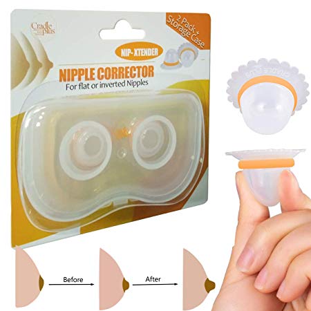 Nip-Xtender by Cradle Plus | Nipple Puller or Extender for Flat,Shy or Inverted Nipples | Nipple Suckers - Pack of 2 with Case | Latch Assist Nipple Enhancer for Breast Feeding Nursing Mothers