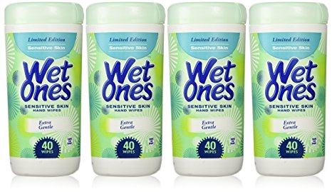 Wet Ones Sensitive Skin Hand Wipes, Extra Gentle 40 Count Canister (Pack of 4)