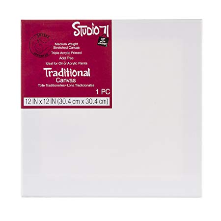 Darice, Studio 71, 12 by 12 inch, Traditional Stretched Canvas, Medium Weight, Primed, Pack of 1