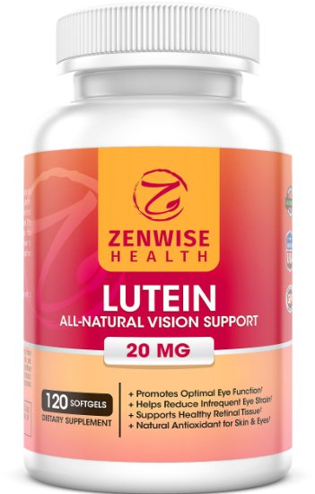 Lutein 20mg Vitamin Supplement - Provides All-Natural Benefits for Eyes - For Healthy Retinal Tissue and Vision - The Best Way to Reduce Eye Strain and Fatigue - 120 Count Softgels - Zenwise Labs