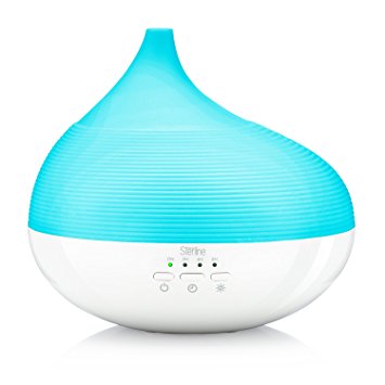 Sterline Ultrasonic Aromatherapy Essential Oil Diffuser, Aroma Humidifier with 300ml Capacity, Cool Mist with Led Changing Light and 3 Timer Settings for Home Office, Yoga Spa, or Bedroom