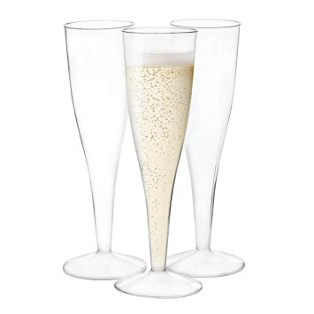 24 Premium Plastic Champagne Flutes - Bulk One Piece Champagne Glasses for Wedding or Party