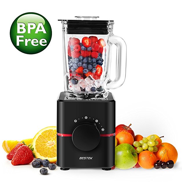 BESTEK 1000W Glass Jug Blender, Powerful Smoothie Maker, Nutri Extractor, Ice Crusher, 1.5 Liter Jar, Black