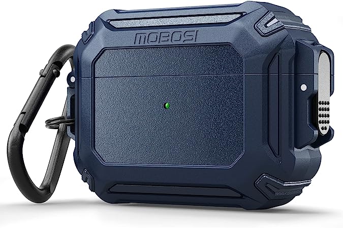 MOBOSI AirPods Pro Case with Spring Lock Clip, [Top Cover Never Falls] Hard Rugged Protective Pop-up AirPod Pro Case Cover with Keychain for Men, Full-Body Shockproof Case for AirPods Pro, Dark Blue