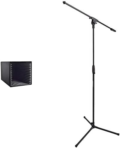 Pyle Recording Shield Box-Microphone Foam Booth Cube, Sound Dampening Filter-Audio Acoustic Noise Isolator Platform & Amazon Basics Tripod Boom Microphone Stand