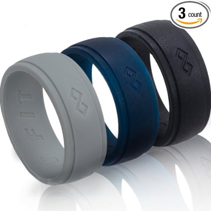 Men's Silicone Wedding Ring / Wedding Band - 3 Rings Pack - Rinfit Designed Hypoallergenic Medical Grade Silicone Rings - Comes with a Gift Box!