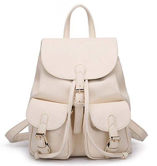 Buenocn Women Soft Leather Lovely Backpack Cute Schoolbag Shoulder Bag Shy360 (beige)