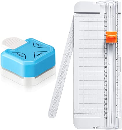 2 Pieces Paper Cutter and 3 in 1 (4 mm 7 mm 10 mm) Corner Rounder Punch Set Portable Paper Trimmer with Automatic Security and Side Ruler 3 Way Corner Cutter Paper Punch for Card Scrapbooking