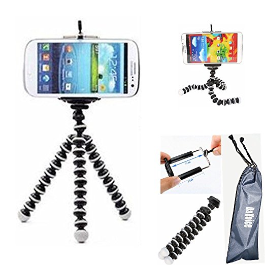 Flexible Tripod for iPhone SE 7 6s 6 5s 5c 5 4s 4 Galaxy S7 S6 S5 S4 S3 S2 - Cellphone Tripod Adapter - Travel Bag - Mini Lightweight Bendable by DaVoice (White/Black)