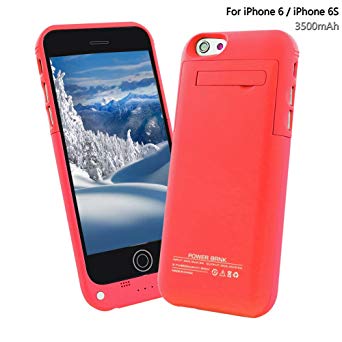 YHhao 3500mAh Charger Case for iPhone 6 / 6s Slim Extended Battery Case Portable Cell Phone Battery Charger Back up Power Bank Rechargeable Charger Case with Stand 4.7" for iPhone 6/6s - Red
