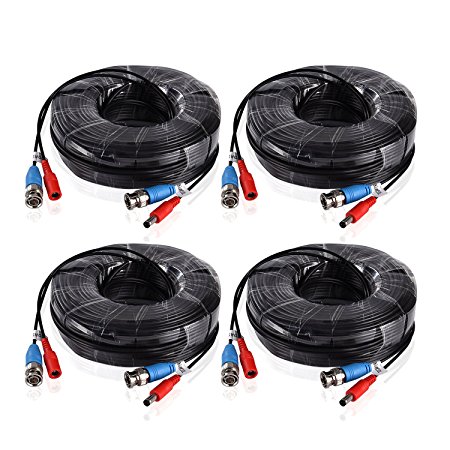 SANNCE 100 Feet (30 meters) 2-In-1 Video/Power Cable with BNC Connectors and RCA Adapters for Video Security Systems (4-Pack, Black)