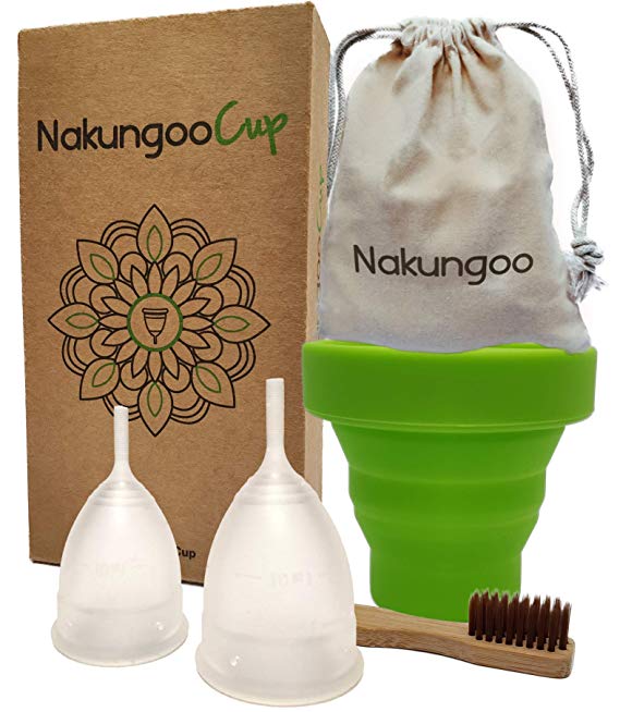 NakungooCup Menstrual Cup Certified Soft 2 Pack S L Reusable Washable Steriliser Silicone Organic Hypoallergenic Antibacterial 12 Hours Period 30ml Starter Kit for Beginners
