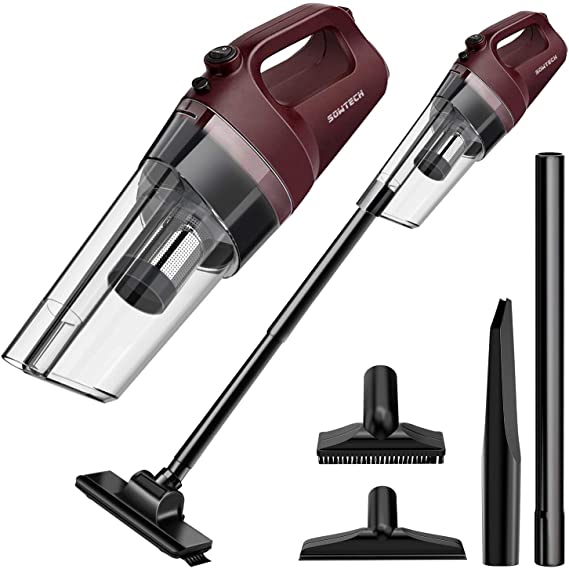 Cordless Vacuum SOWTECH 6 in 1 Cyclonic Suction Lightweight Handheld Vacuum Cleaner with Stainless Steel Filter (Bagless) Rechargeable Lithium Ion - Red