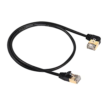 SinLoon 90 Degree Right Angle Cat8 Ethernet Cable, High Speed 40Gbps 2000Mhz Network Cord, with Gold Plated Plug SFTP Wires CAT8 RJ45 Connector Gaming LAN Cable,for PC, Router (Right 0.6M/2FT)