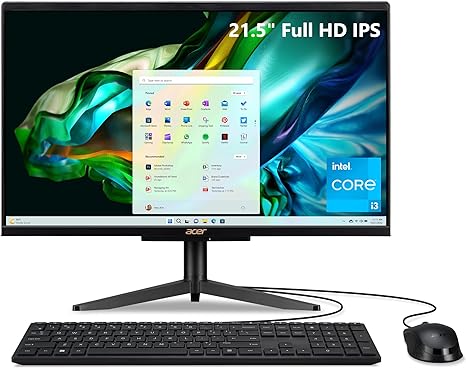 Acer Aspire C22-1610-UA91 AIO Desktop | 21.5" Full HD 1920 x 1080 IPS Display | Intel Core i3-N305 | Intel UHD Graphics | 8GB DDR5 | 512GB PCIe Gen 4 SSD | Intel Wi-Fi 6 | Windows 11 Home