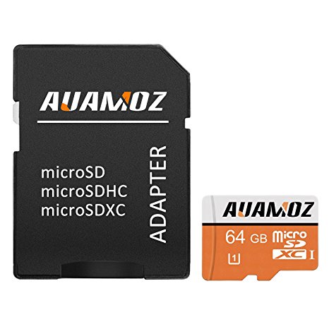 64GB Micro SD Card,AUAMOZ Micro SDXC UHS-1 High Speed Memory Card for Phone Tablet - with Adapter
