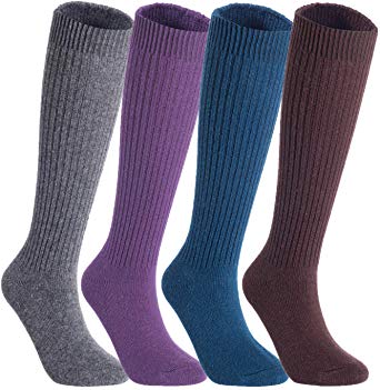 Lian LifeStyle Women's 4 Pairs Knee High Non-Slip Wool Socks LWFS05 Size 6-9