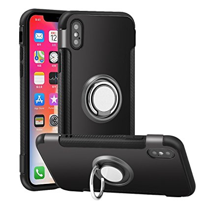 iPhone X Case Car Phone Stand With Magnetic Car Vent Mount Holder, Oenbopo 2 in 1 Shockproof 360 Degree Rotating Phone Ring Holder with Car Air Vent Magnetic Mount for iPhone X
