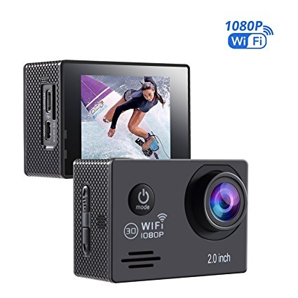 Action Camera,Nexgadget WiFi Sports Camera FHD 1080P 140 Degree Wide-Angle Lens IP68 Certified Waterproof Camera Diving up to 30 Meters