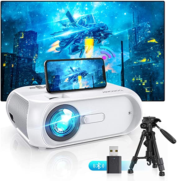 Bomaker HD 1080P Projector, Bluetooth, 300" Display Supported, 150 ANSI Lumen, Native 720P WiFi Mini Projector for iPhone, Android, DVD Player, TV Stick, PS5, Home/Outdoor, with 100" Screen/Tripod