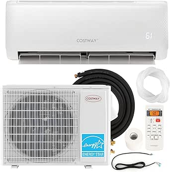 COSTWAY 18,000 BTU Mini Split Air Conditioner, with Heat Pump, 21 SEER2 Inverter Split AC Unit with 24H Timer, Auto Clean, Remote Control & Installation Kit for (18000BTU, 208-230V, 21 SEER2)