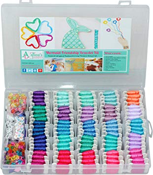 Mermaid DIY Friendship Bracelet String Kit Embroidery Thread and Accessories - Colors are Coded Embroidery Floss Numbers- Cross Stitch, String, Thread Craft Supplies - Perfect Gift for Girls 7 to 12