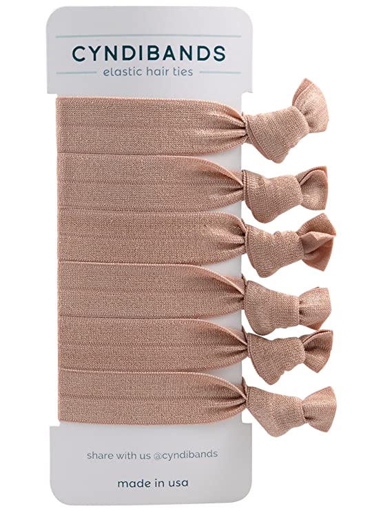 Match Your Hair Color Knotted Ribbon Elastic Hair Ties - 6 Count (Rose Gold Light Brown)