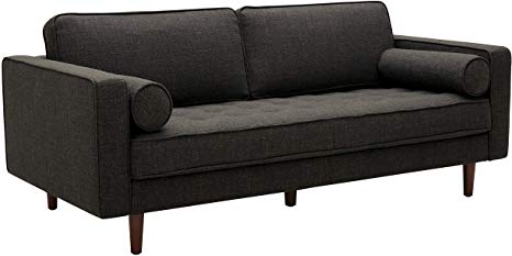 Rivet Aiden Mid-Century Sofa with Tapered Wood Legs, 74"W, Dark Grey