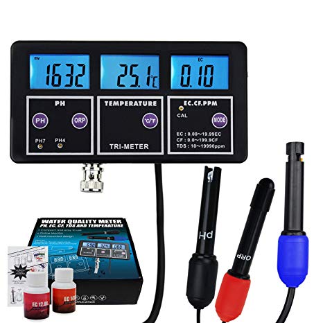Multi-Parameter pH/ORP/EC/CF/TDS PPM/Temperature Water Quality Tester BNC Electrode Rechargeable Online Monitoring Aquarium, Laboratory Hydroponics