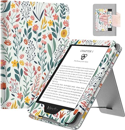 MoKo Case Fits All-New 6" Kindle (11th Generation, 2022 Release)/ Kindle (10th Gen,2019)/Kindle (8th Gen, 2016), Ultra Lightweight PU Shell Cover with Auto Wake/Sleep for Kindle 2022, Flowers