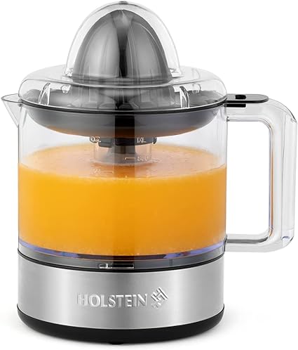 Holstein Housewares 27-oz Electric Citrus Juicer, Black/Stainless Steel - Includes Two Cones for Different Citrus Sizes, Ideal for Freshly Squeezed Juices for Breakfast or Drinks