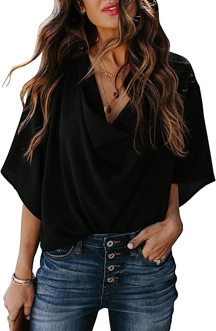 Dokotoo Womens Blouses and Tops Short Sleeve Chiffon Shirts and Tops