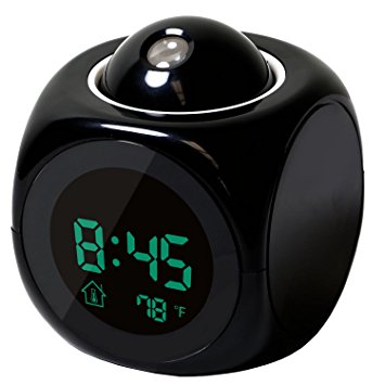 GPCT Projection Alarm Clock (Digital LCD Voice Talking Function, LED Wall/Ceiling Projection, Alarm/Snooze/Temperature Display, 12hr/24hr, Bedside Alarm Clock) - Black