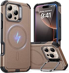 ESR for iPhone 16 Pro Case with Stand, 23FT Military-Grade Drop Protection, Heavy Duty Magnetic Phone Case, Compatible with MagSafe Accessories, Cyber Series, Rose Gold