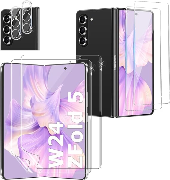 6 in 1 for Samsung Galaxy Z Fold 5 Screen Protector [2 Pack Inside Flexible Film   2 Pack Front Tempered Glass] With 2 Pack Camera Lens Protector, Bubble-Free for Samsung Galaxy Z Fold 5/W24 (7.6 '')