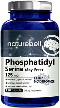 NatureBell Premium Phostidylserine 125 mg, 120 Capsules Soy-Free, Ultra Nootropic Supplement Promotes Cognitive Health, Made in USA