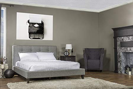 Baxton Studio BBT6326-Full-Grey Quincy Linen Platform Bed, Full, Grey