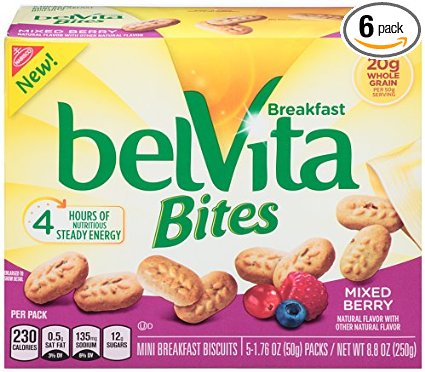 belVita Bites Breakfast Biscuits, Mixed Berry, 5 Count Box, 8.8 Ounce (Pack of 6)