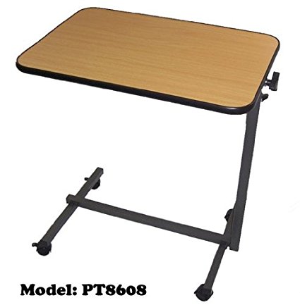 MedMobile Adjustable Tilt Top Overbed Table / Hospital Table With Locking Castors