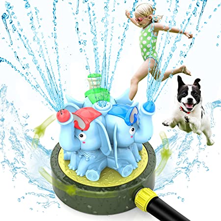 Chriffer Kid Water Sprinkler Splash Play Toy for Yard for Toddler 1-10 Years Old Boy and Girl, Elephant Wiggle Sprayer Compatible with 3/4in Garden Hose - Sprays Up to 10ft High and 16ft Wide - Blue