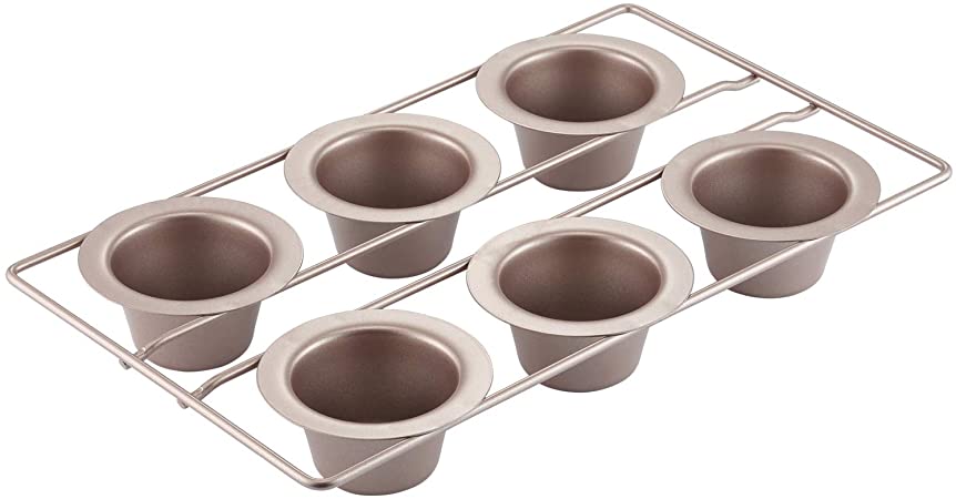 CHEFMADE Popover Cake Pan, 6-Cavity Non-Stick Yorkshire Muffin Cupcake Pan Bakeware, FDA Approved for Oven Baking (Champagne Gold)