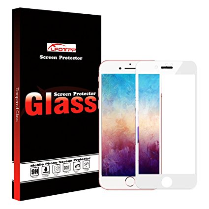 LFOTPP iPhone 7 Tempered Glass Screen Protector for Apple iPhone 7 Screen Full Coverage [3D Touch Compatible] HD, Shatterproof, Scratch Proof, Anti Fingerprint [1-Pack, White]