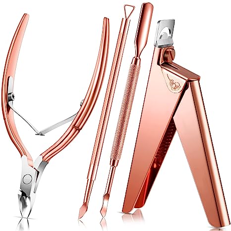 Nail Clippers for Acrylic Nails, Acrylic Nail Clipper, Nail Cutter for Acrylic, False Nail Tips Clipper Set, Stainless Steel Rainbow Color Nail Manicure Set for Salon Home Nail Art (Rose Gold)