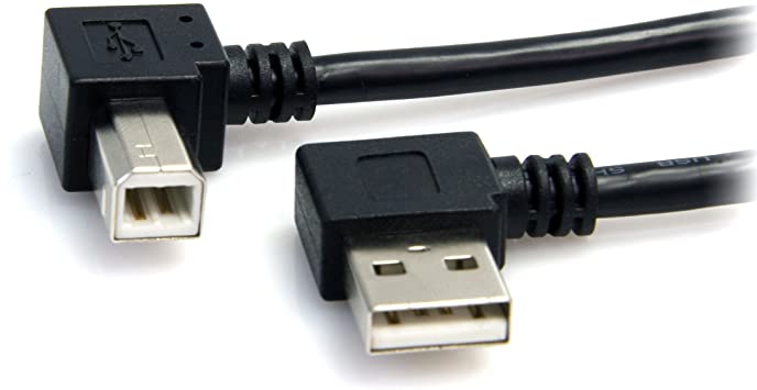 StarTech.com 3 ft / 91cm A Right Angle to B Right Angle USB Cable - 0.91m Right Angle USB 2.0 - 1x USB A 1x USB B - Black (USB2HAB2RA3)