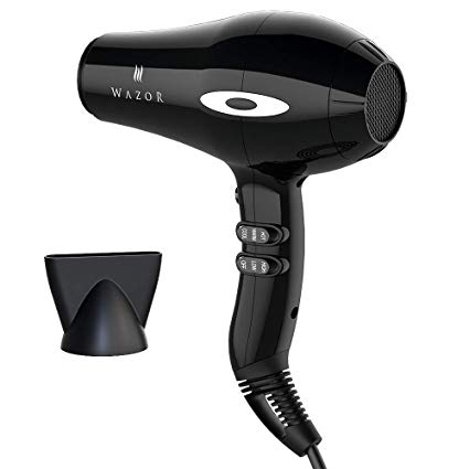 Wazor Ionic Hair Dryer, Professional Lightweight Hairdryer for Travel, 2100 Watt Powerful Compact Salon Blow Dryer with Nozzle Attachment, UK plug, Black