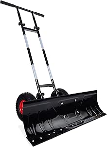 Best Choice Products 36in Heavy Duty Steel Snow Shovel Pusher for Driveway w/Wheels, Adjustable Handle, Angled Blade, Efficient Snow Removal, Back Saver Snow Plow with Safety Reflective Tape - Black